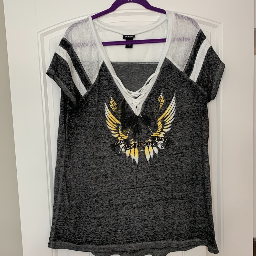 Torrid Winged Skull Burnout Jersey Top Tee